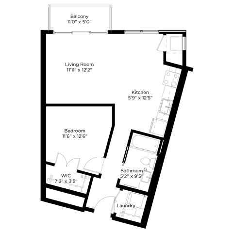 a floor plan of a 555 sq ft floor plan with a bedroom and a bathroom